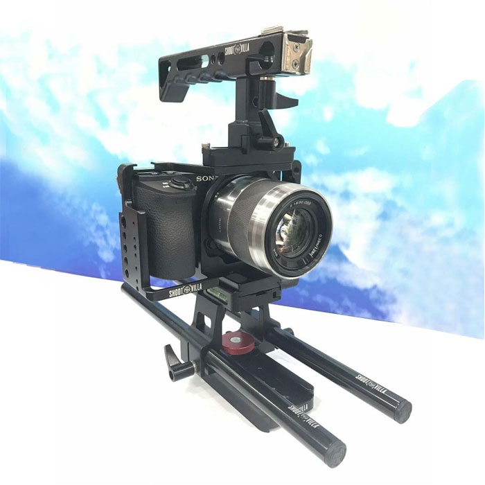 Shootvilla Camera Cage for Sony Alpha A6500 with Top Handle 15 mm rod Adapter - Image 2