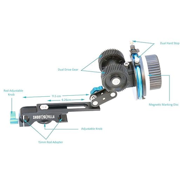 SHOOTVILLA DSLR Follow Focus with Hard Stops for 15mm Rail Rod Support Video Movie Film Making Nikon Sony Canon Panasonic Camera with 6 Gear Rings - Image 2