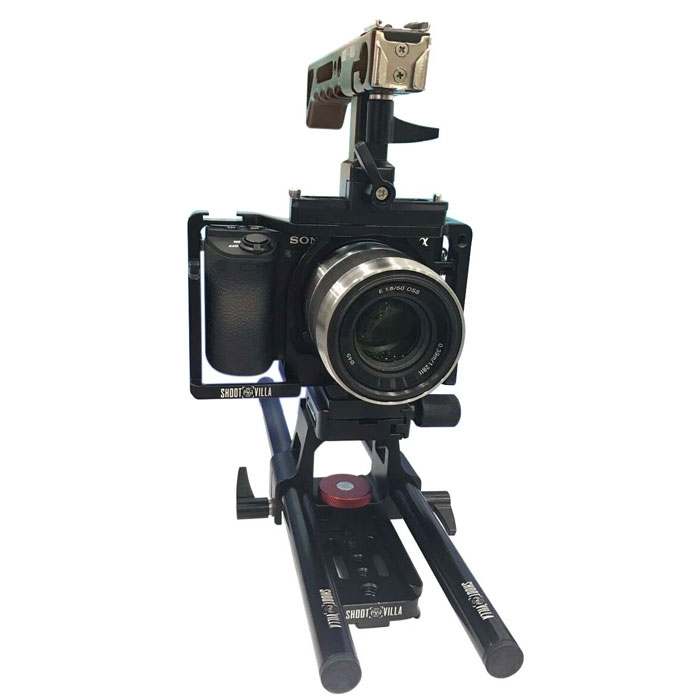 Shootvilla Camera Cage for Sony Alpha A6500 with Top Handle 15 mm rod Adapter - Image 3