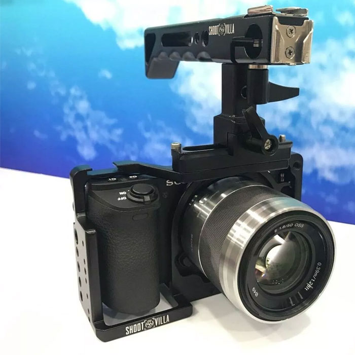 Shootvilla Camera Cage for Sony Alpha A6500 with Top Handle 15 mm rod Adapter - Image 4